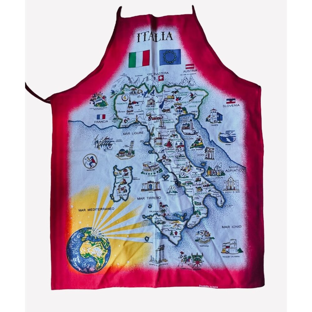 Italia Map Kitchen Apron With European Flags & Red Borders Italy